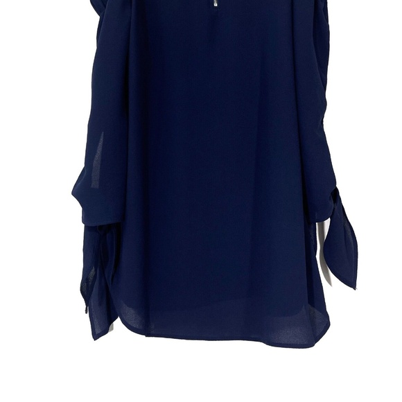 Gibson Women’s Size X-Small Solid Navy Blue Cold Shoulder Tunic Tie Sleeve Top - Picture 11 of 12